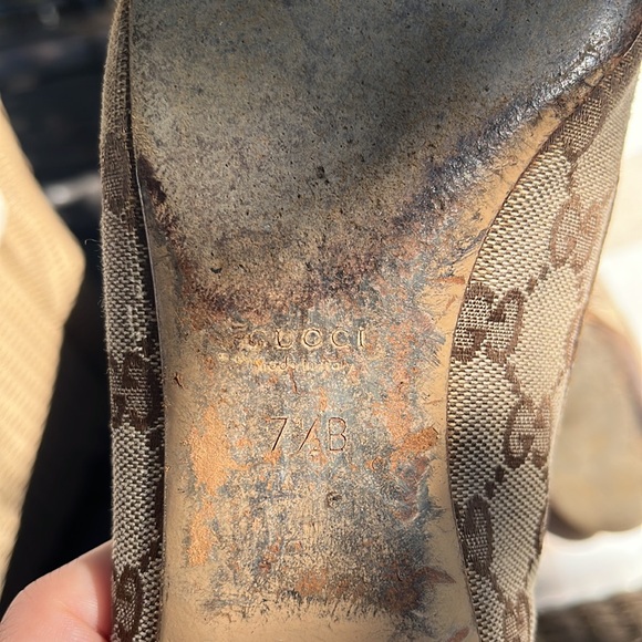 Gucci Logo Canvas Bamboo Horsebit Brown Ballet Flats - Picture 5 of 6